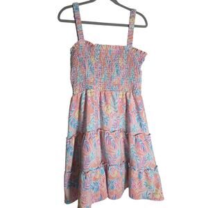 Simply Southern Pineapple Dress XL Pink Smocked Tropical Tiered Mini Sundress